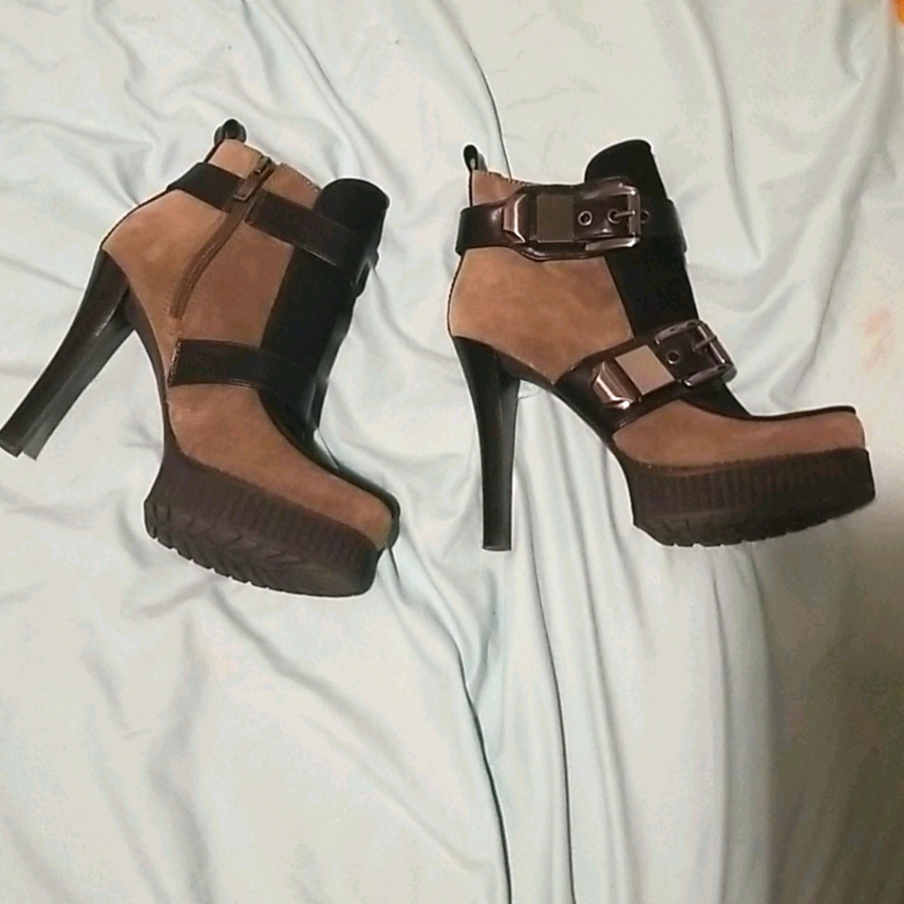 Brown buckle up boots